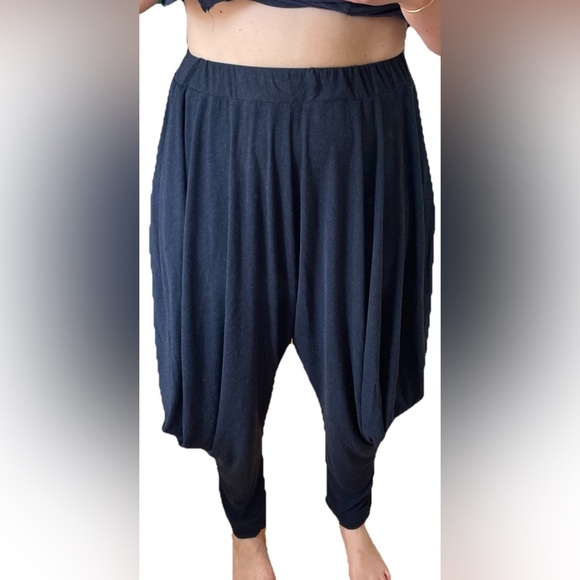Kedem Sasson Lagenlook Blue Draped Dropped Crotch High Waisted Harem Pants 0/M - Picture 1 of 11